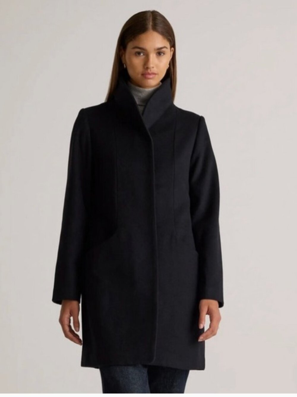 Quince Italian Wool Cocoon Coat Jacket Button Down Collared Black Size Medium